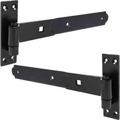 Image of 1 Pair of Black Hook &amp; Band Hinges, 12&quot; Heavy Duty Straight Gate Hinges