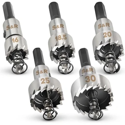 Image of S&amp;R Hole Drill Bits Set HSS High Speed Steel Saw 16 + 18.5 20 25 30 mm Cobalt 5% Steel, M35 Alloy HRC64 66, Stainless
