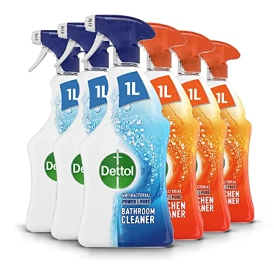 Image of Dettol Power and Pure Bathroom Kitchen Cleaner Spray,L imescale, Stains, Grease &amp; Burnt Food Remover 1L 3 each, Pack of 6 (Packaging May Vary)