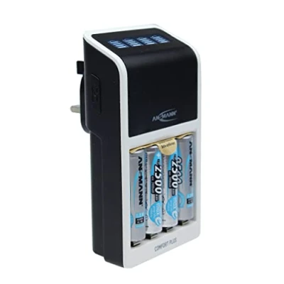 Image of Ansmann Comfort Plus AA, AAA &amp; 9V Battery Charger For NiMH NiCd Rechargeable Batteries with UK 3 Pin Plug 4 x AA 2500mAh Yr Warranty, White, (1001 0094 44 02)