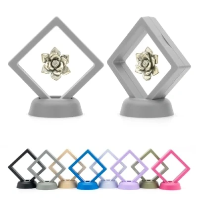 Image of CKB LTD Pack of 5 3D Floating Frames Display Case Holder Storage Box Suspension Stand Holds Jewellery, Gemstones, Collectable Coins and Hobby Craft Items (Grey) 7cm x 2cm (Small)