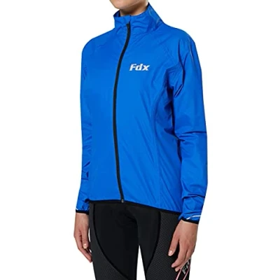 Image of FDX Cycling Jacket Women Waterproof Taped Seams Breathable Lightweight Cycle Rain Tops High Visibility Full Sleeves Reflective Jersey Windproof Coat for Riding, Running, Bike Racing (Blu, M)