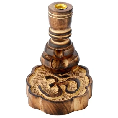 Image of Puckator Om Carved Mango Wood Backflow Incense Burner Zen Spiritual Modern Gothic Home Room Decor Decorations Meditation Accessories Stick Sticks Cone Holder Burners