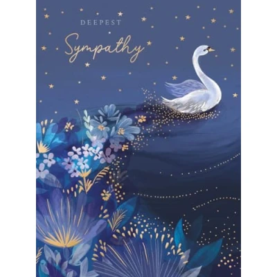 Image of Sympathy Card Deepest Swan and Floral Design Special Finishes Made in the UK Eco Friendly