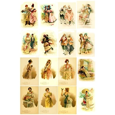 Image of Decoupage Paper Pack (20 Sheets 10x15cm) Victorian Lady and Gentleman FLONZ Vintage Ephemera Trading Card