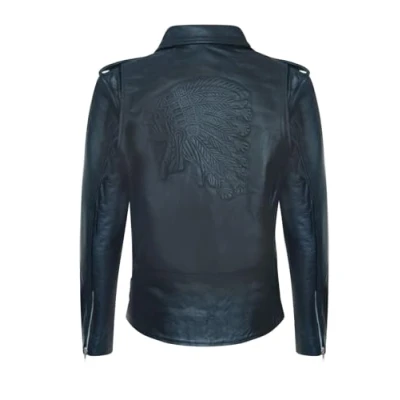 Image of Men&#039;s Black Leather Brando Motorcycle Jacket &quot;RED INDIAN&quot; Embossed Cowhide
