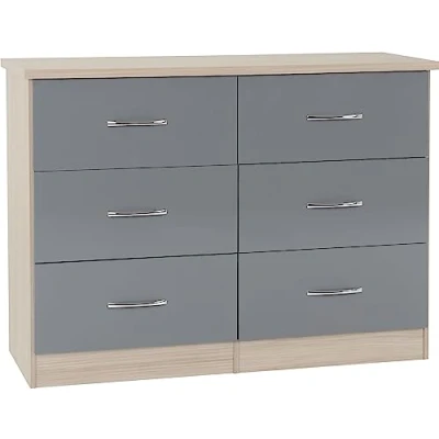 Image of Seconique Nevada 6 Drawer Chest in Grey Gloss/Light Oak Effect Veneer