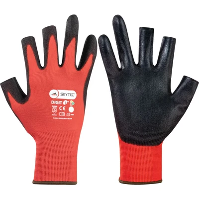 Image of Skytec DIGIT 1 Pair Red Nylon Safety Work Gloves with Polyurethane (PU) Coating that Provides Abrasion and Tear Resistance XL
