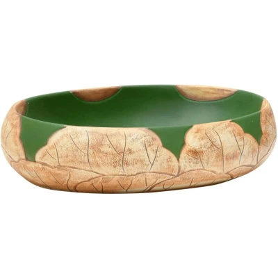 Image of vidaXL Countertop Basin Green and Brown Oval 59x40x15 cm Ceramic