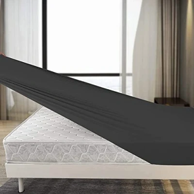 Image of Family Bedding Single Fitted Sheet Grey Deep Pocket Bed Sheets Soft Jersey Cotton 4 Way Stretch Shrinkage and Fade Resistant sheet. (Single (100x200cm), Gray).
