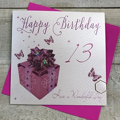 Image of White Cotton Cards Happy 13th Birthday Handmade Card, WBA13