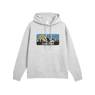 Image of JACK &amp; JONES Men&#039;s Jjpeak Sweat Hooded Sweatshirt, White Melange, XL