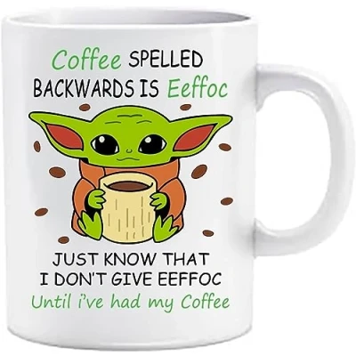 Image of Top Banana Gifts Eeffoc Funny Baby Yoda Humour Work Coffee Tea Gift Novelty Office Boss Ceramic White Cup 11oz Mug Tasse 2 Colours (Black)