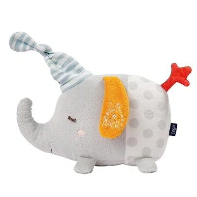 Image of Fehn 053029 Elephant Night Light Cuddly Animal With ‘Glow in the Dark’ Embroidery and Unit For Babies From Birth Size: 21 cm