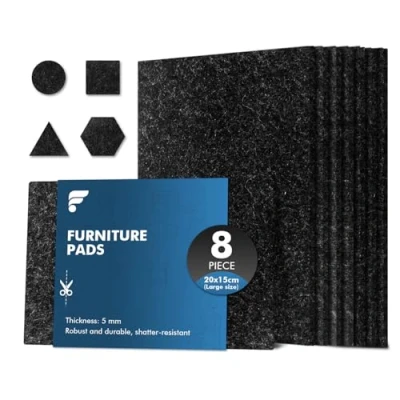 Image of shinfly Felt Pads for Furniture Feet 8 PCS, Floor Protectors 20 cm x 15 5 mm, Arbitrary Cutting, Self Adhesive Chair Leg Protectors, Dark Grey