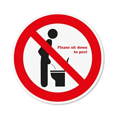 Image of Hin_671 Sticker &quot;Please sit down to pee!&quot; Diameter 10 cm Toilet Lid Please pee Contour Cut Large Self Adhesive Round Permanent