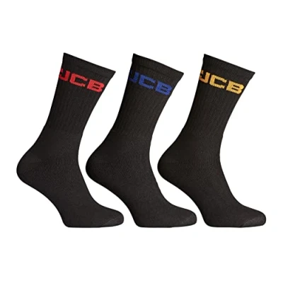 Image of JCB Men&#039;s Black Crew Socks 3 Pairs U.K. Size 6 11 Work (Assorted)