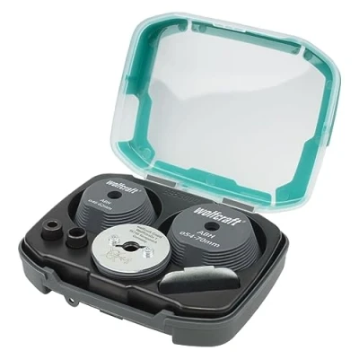 Image of wolfcraft Hole Enlarging Tool Set, 3 Pcs. I 5953000 saw guide for even, centred enlargement of existing boreholes Ø 35 70 mm