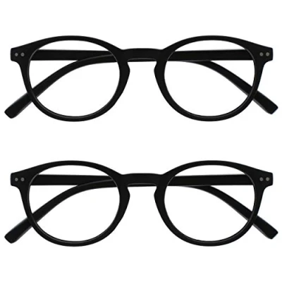 Image of OPULIZE Zen Reading Glasses 2 Pack Cool Round Frame Spring Hinges Scratch Resistant Matt Black Mens Womens RR24 1 +3.00