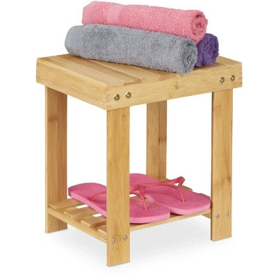 Image of Relaxdays Footstool Bamboo, up to 100 kg, Stable Step Stool, Kids Stoop for Bathroom, HxWxD: 33.5 x 25 31 cm, Natural