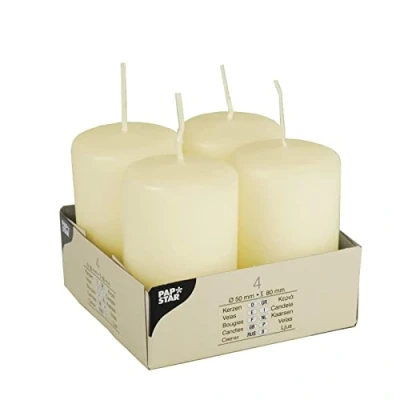 Image of Papstar 15361 4 Pillar Candles Ø 50 x 80 mm Ivory