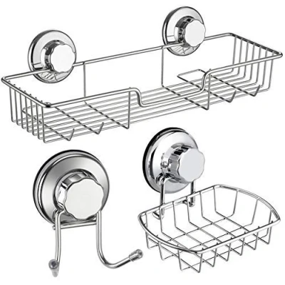 Image of iPEGTOP Bathroom Shower Caddy Basket, Shelf &amp; Soap Dish Holder Bath Hanging Hook Set for Organizer Storage, Rustproof Stainless Steel, No Drilling Suction Cup 3 Pack