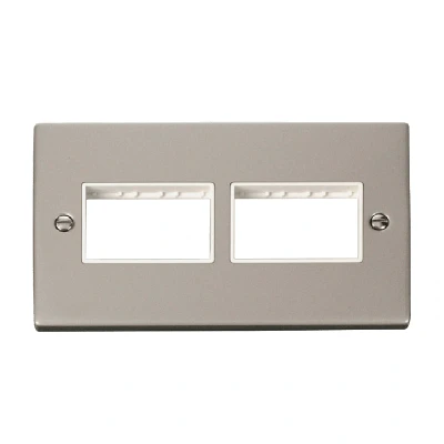 Image of Click Deco 2 Gang Plate x 3 Aperture Unfurnished Pearl Nickel White Inserts