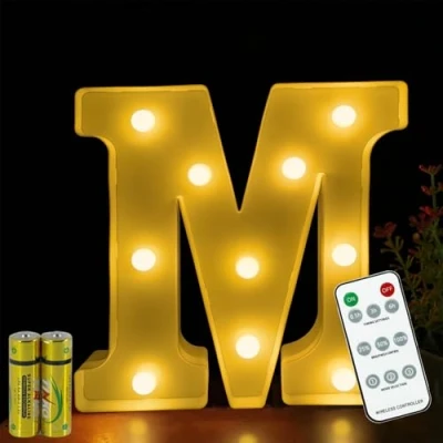 Image of HONPHIER® Letter Lights Decorative LED Alphabet Remote Control Marquee Decoration Light Up Sign Battery Operated for Birthday Party Wedding Receptions Holiday Bar Home Bedroom Bath Decor (M)