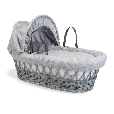 Image of Clair de Lune Waffle Grey Wicker Moses Basket 68 x 30 cm (Grey)