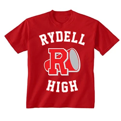 Image of Flip Youth Kids Childrens Rydell High School Logo Grease Costume T Shirt Red 7 8 Years (M)