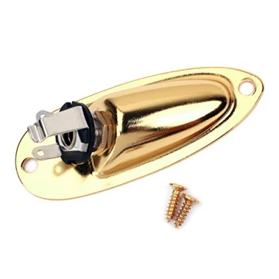 Image of Alnicov Boat Input Output Jack Plate Socket with Screws for Fender Strat Guitar Gold