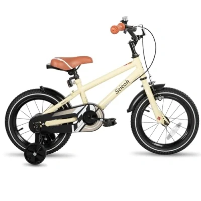 Image of STITCH 14 Inch Kids Bike for 3 5 Ages Girls/Boys, 14&quot; Wheels Boys With Stabilisers, year old,Beige