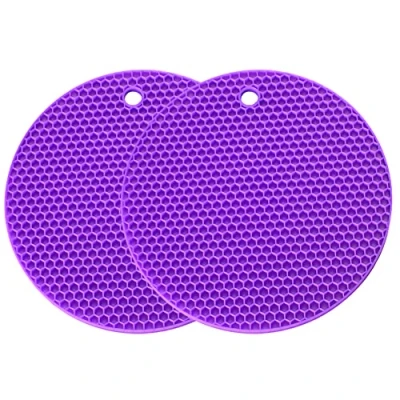 Image of SCF2017 2Pcs Round Silicone Trivet Mat Non Slip Heat Resistant Table Mats Coaster Small Placemats Pot Holder(Purple)