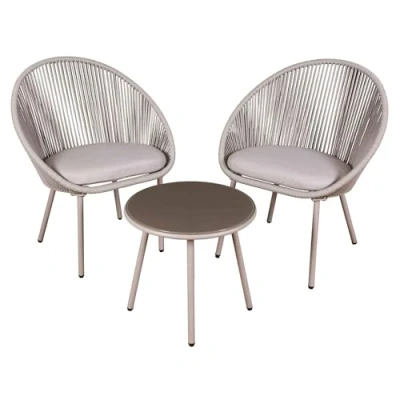 Image of Dellonda Como 3 Piece Steel Bistro Set with Tempered Glass Top