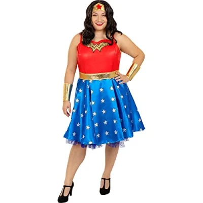 Image of Funidelia Wonder woman costume for Superheroes, DC Comics, Justice League Costumes adults, accessory fancy dress &amp; props Halloween, carnival parties Size L