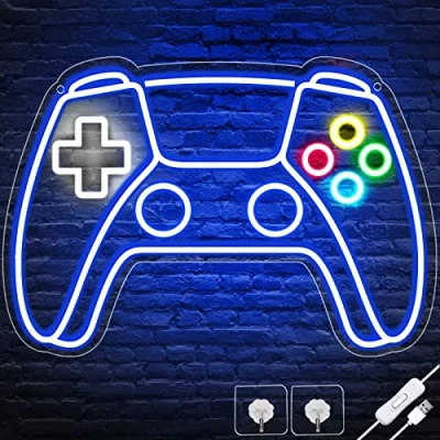 Image of Gamer Neon Sign, Gamepad Shaped LED Sign for Room Decor, Gaming Boys Wall USB Powered Gifts Teens, Boys, Kids
