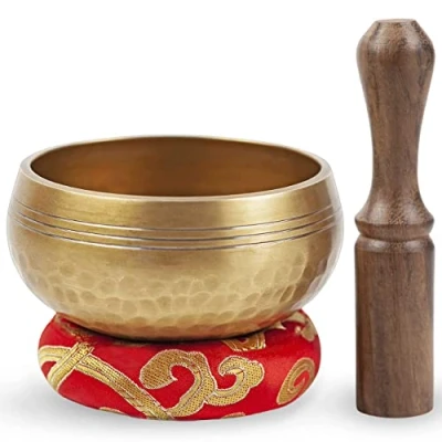 Image of Tibetan Singing Bowl Set Easy To Play for Beginners Authentic Handcrafted Mindfulness Meditation Holistic Sound 7 Chakra Healing Gift by Himalayan Bazaar (3.5)