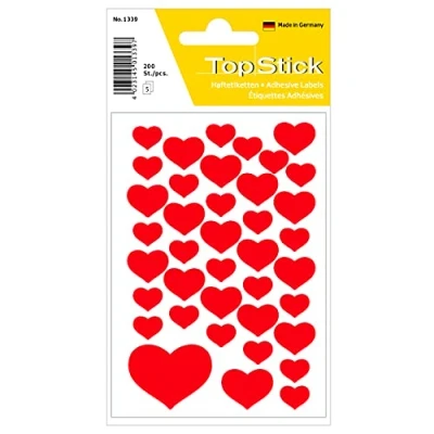 Image of TopStick 1339 Stickers for Kids with Heart Motifs, 40 Labels Per Sheet, 2000 Labels, Children Gifts, Scrapbooking, Decoration, Rewards
