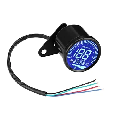 Image of Motorcycle Speedometer, Universal 12V DC Speedometer Mph LED Digital Speedo Motorbike Tachometer Speed Gauge Oil Level Meter Black