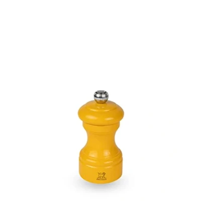 Image of PEUGEOT Bistro 10 cm Pepper Mill Classic Grind System Made with PEFC Certified Wood Lifetime Guaranteed Mechanism in France Bistrorama Saffron Yellow Lacquered Colour