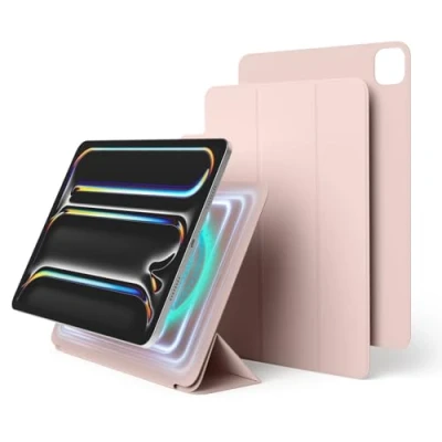 Image of elago Magnetic Folio Case for iPad Pro 11 inch Cover (M4) Back plate can be attached to metal materials, Wake/Sleep functionality, Compatible with Apple Pencil 2 (Sand Pink)