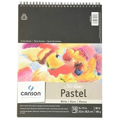 Image of Canson Mi Teintes Pastel Paper Pad, White with Glassine, Dual Sided Light and Heavy Texture, Top Wire Bound, 98 Pound, 9 x 12 Inch, 16 Sheets, 9&quot;X12&quot;