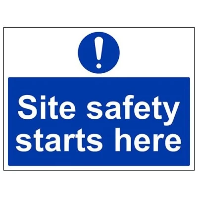 Image of V Safety Site Starts Here Sign 400mm x 300mm Self Adhesive Vinyl