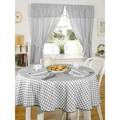 Image of Molly Gingham Pencil Pleat Curtains With Pelmet Header in Charcoal Width 46 x Drop 42&quot; (116 107cm)