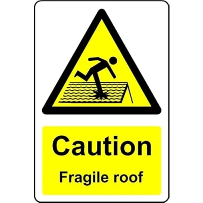 Image of Caution Fragile roof Safety Sign 1mm Plastic (300mm x 200mm)