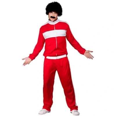 Image of My Illusions Scouser Tracksuit + Wig Tash 1980s Runner Jacket Halloween Fancy Dress Funny Stag Do Costume Outfit (Red, Standard Up to 44&quot; Chest)