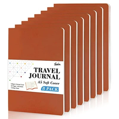 Image of feela 8 Pack Soft Cover Notebooks A5 Lined Journal College Ruled for Work, Travel Women Men, Note Taking Notepad School Supplies Business Writing Books, Dark Orange