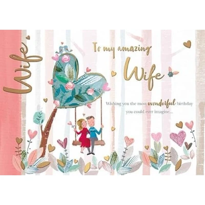 Image of Words &#039;n&#039; Wishes Amazing Wife Birthday Card Couple on a Love Heart Swing with Foil Finish Eco Friendly