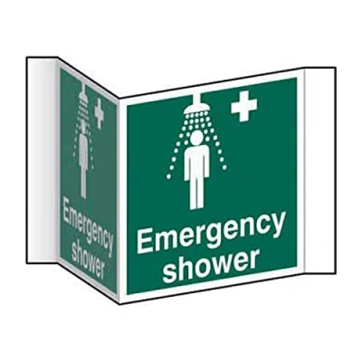 Image of Emergency Shower 3D Projection Sign, Self Adhesive Mounting Strips, Rigid 1.5mm PVC Board, Each Side W200mm x H200mm