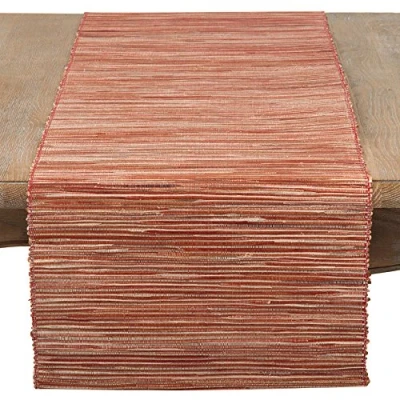 Image of SARO LIFESTYLE 217.RU1454B Melaya Collection Shimmering Woven Nubby Water Hyacinth Table Runner, 14&quot; x 54&quot;, Rust